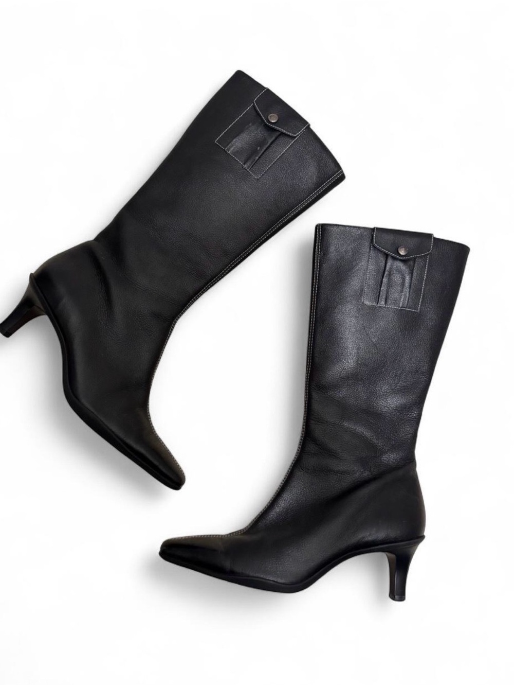 Vintage Loft Black Women's Mid-Calf Leather Heeled Boots